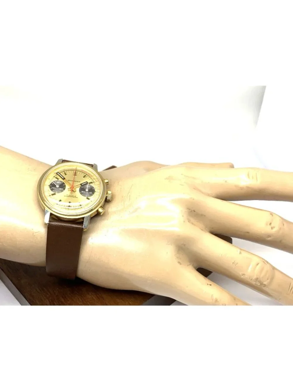 Wakmann Men's Watch Vintage Swiss Manual Wind 1376 Chronograph Gold Dial 37mm